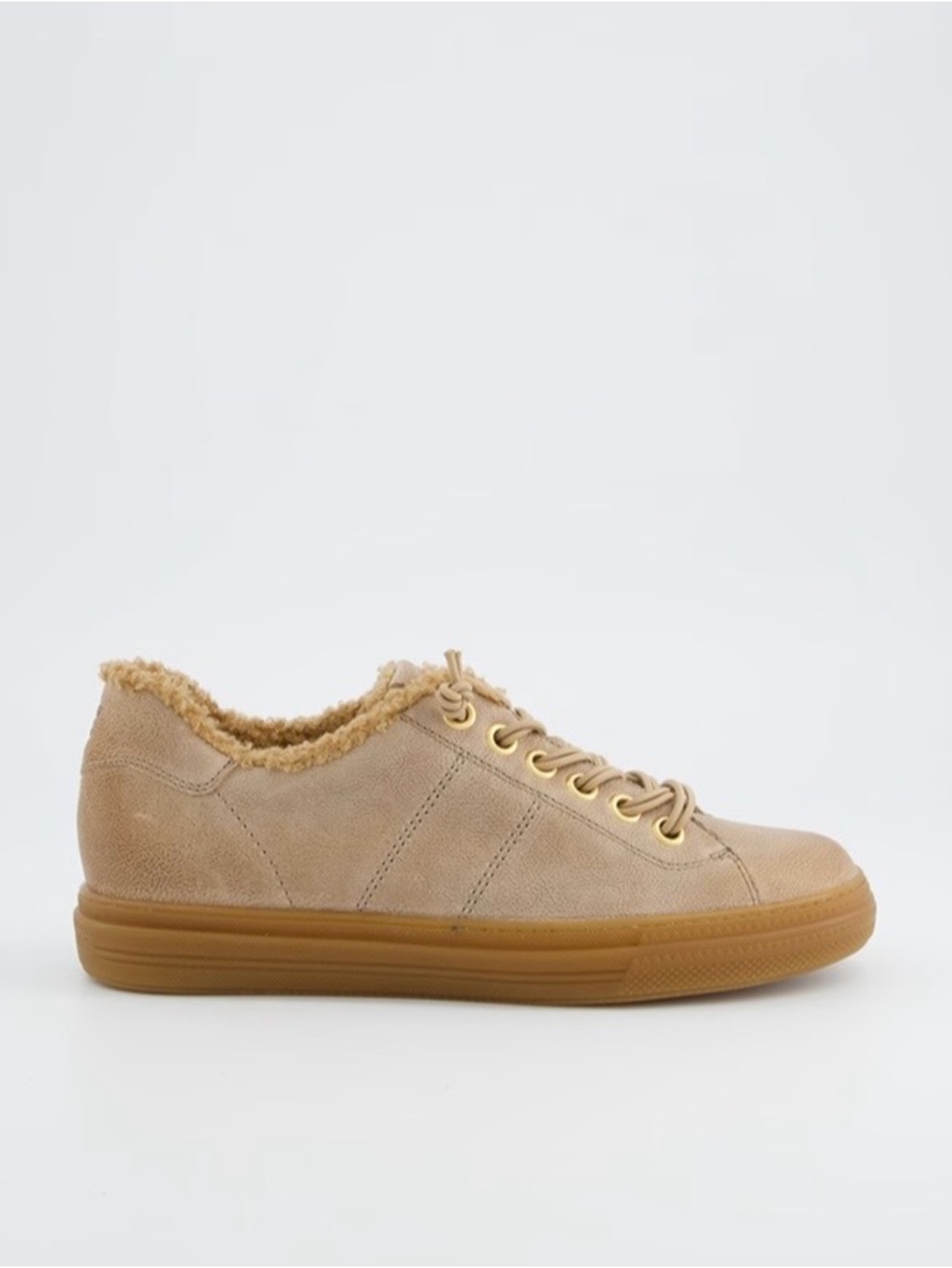 Paul Green Beige Suede Fur-Lined Low-Top Sneaker